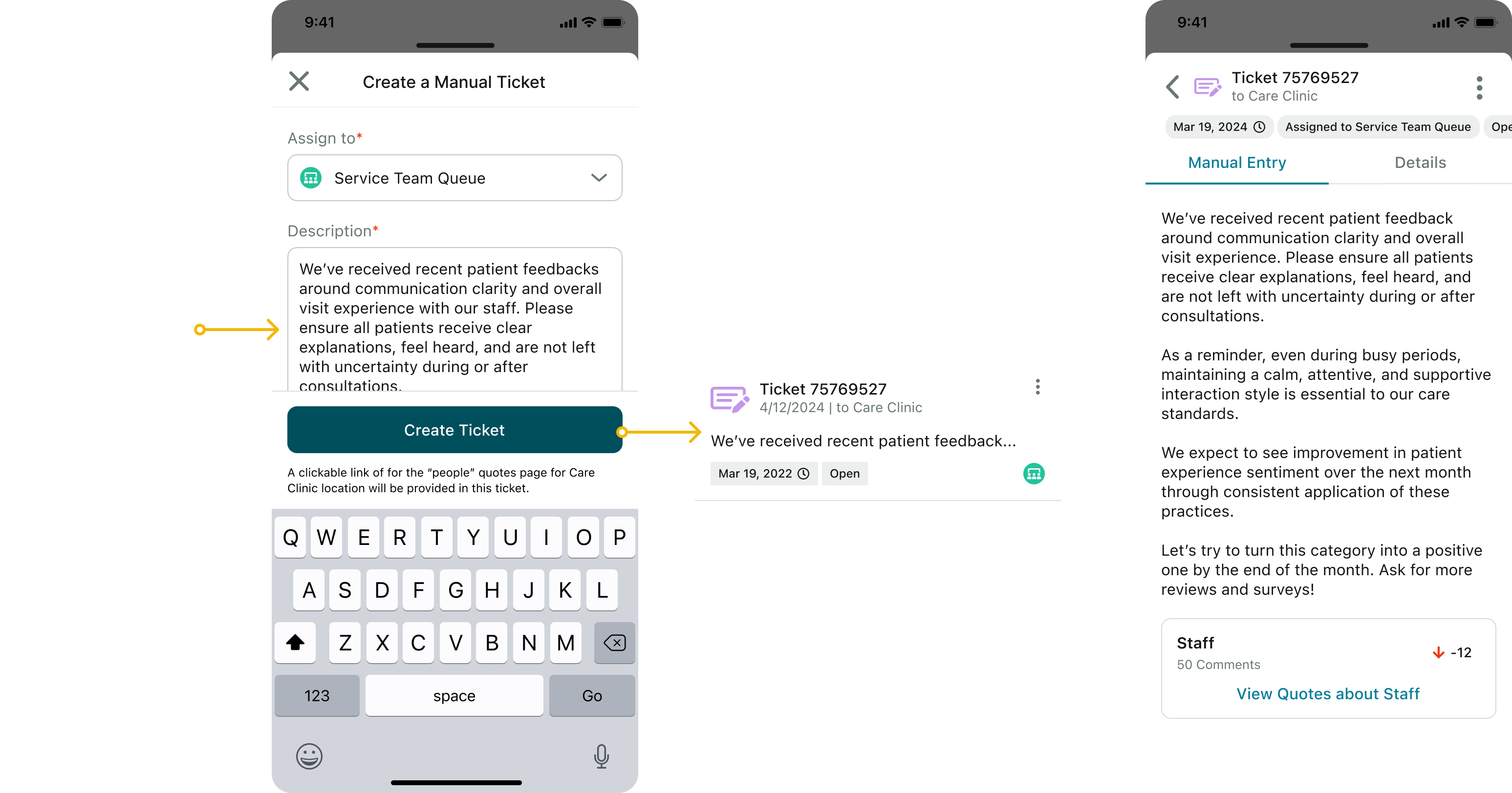 Category detail and customer quote screens