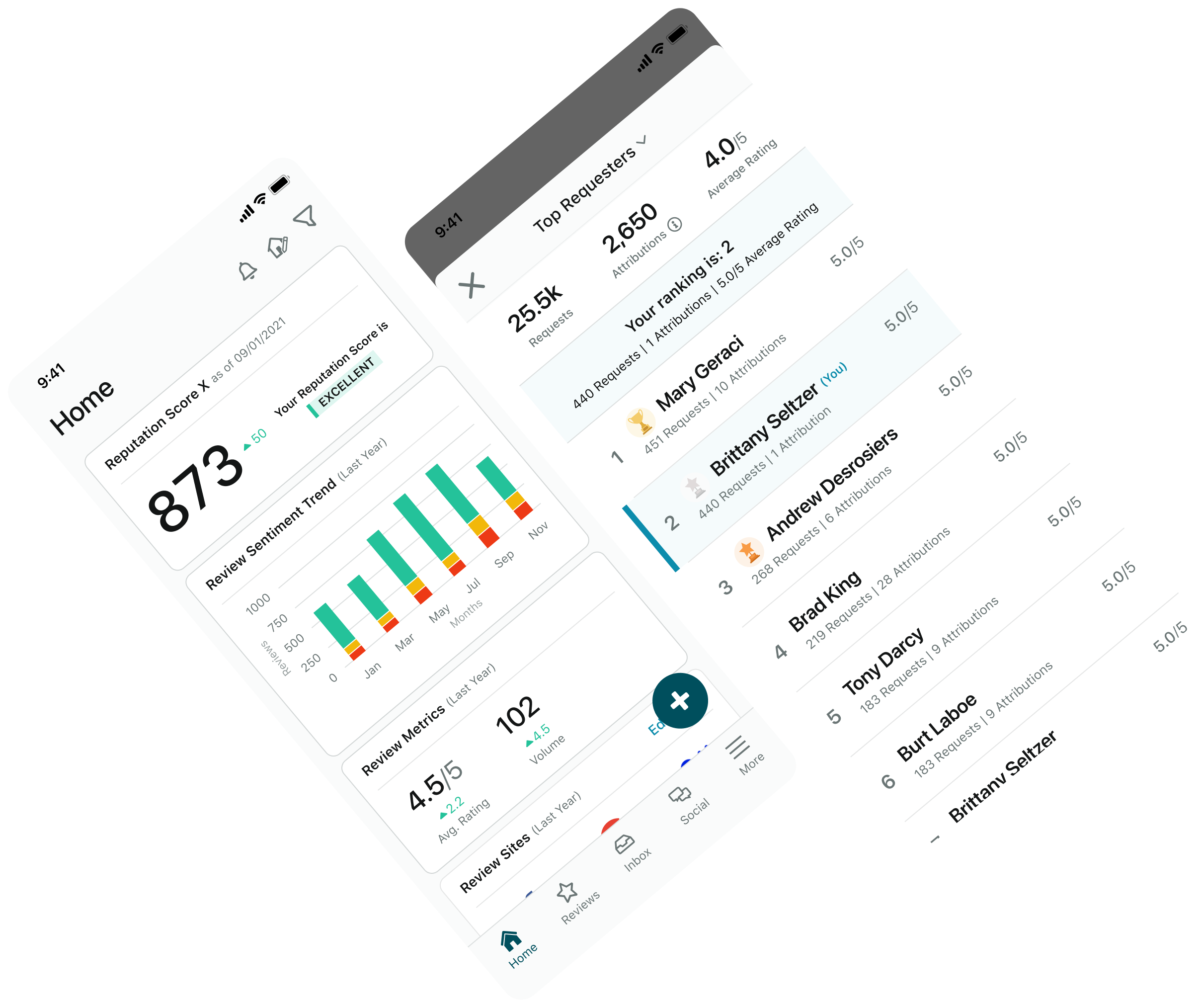 Reputation mobile app home screen